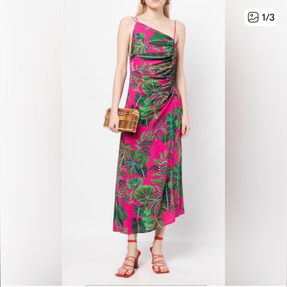 Farm Rio Pink leaves midi dress, tropical